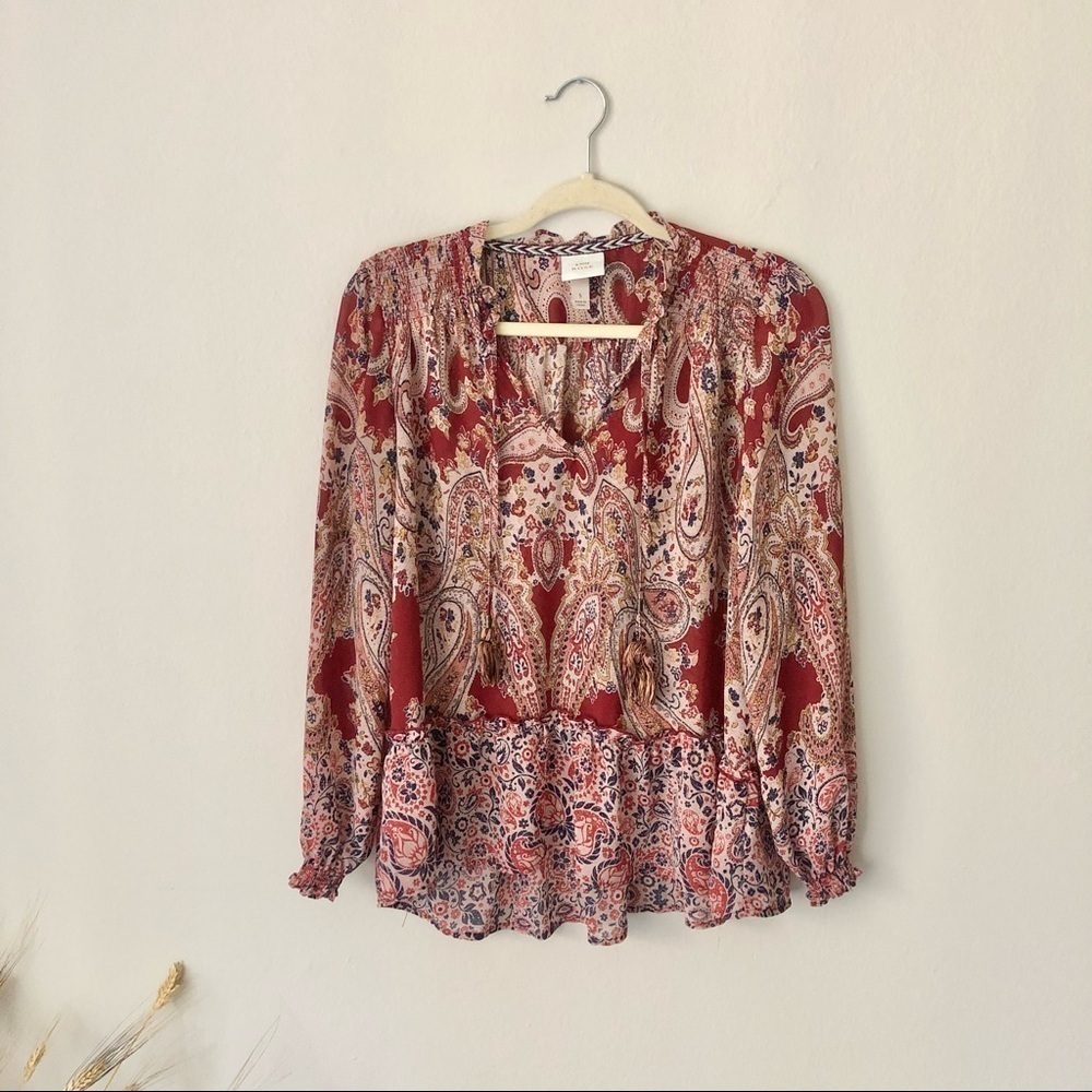 Knox Rose Bohemian Tassel Blouse in Red S - Picture 2 of 8